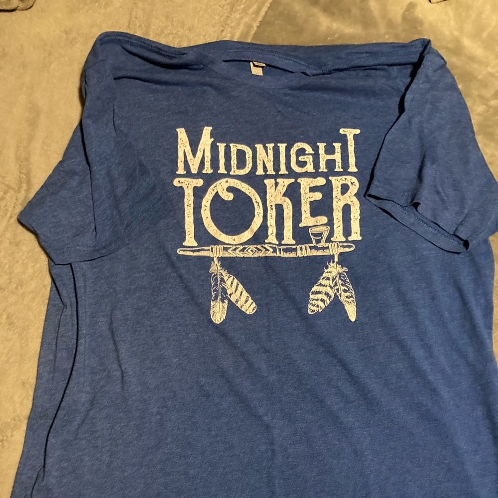 Blue Graphic T-Shirt Midnight Toker Indian Peace Pipe XL Shirt